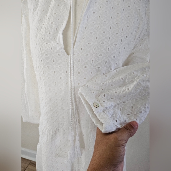 Harper Wren Boho Eyelet Smock Brachie Withe Dress size Medium. - Picture 16 of 16